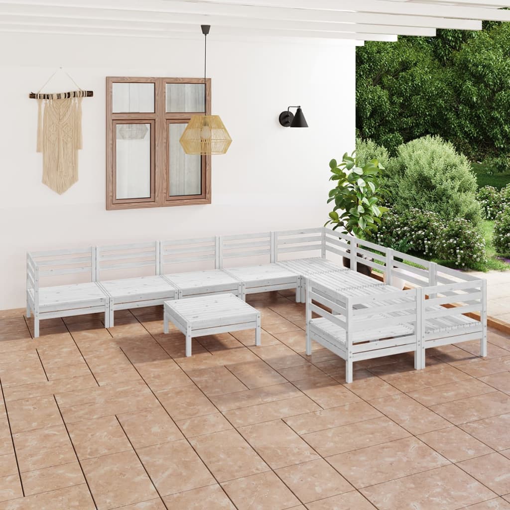 10-tlg. Garten-Lounge-Set Weiß Massivholz Kiefer