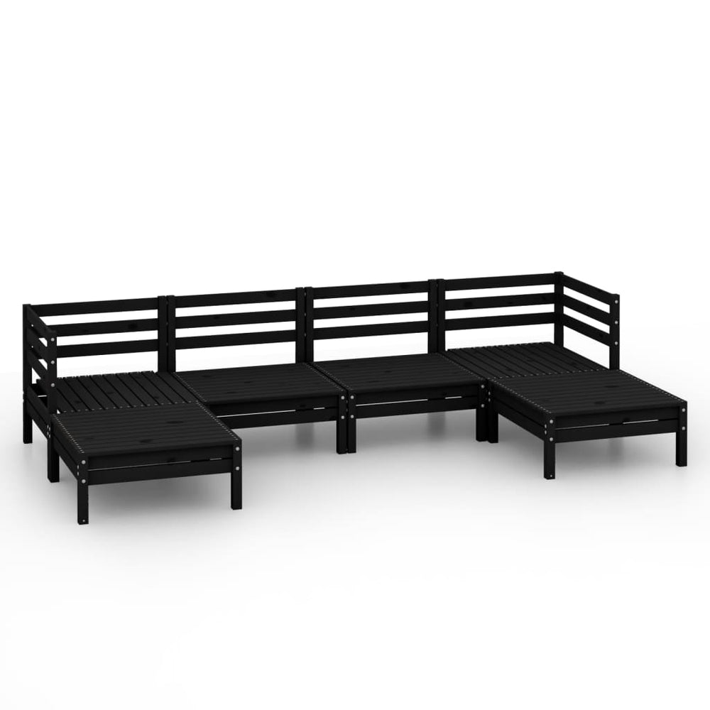 vidaXL Salon de jardin 6 pcs Noir Bois de pin massif