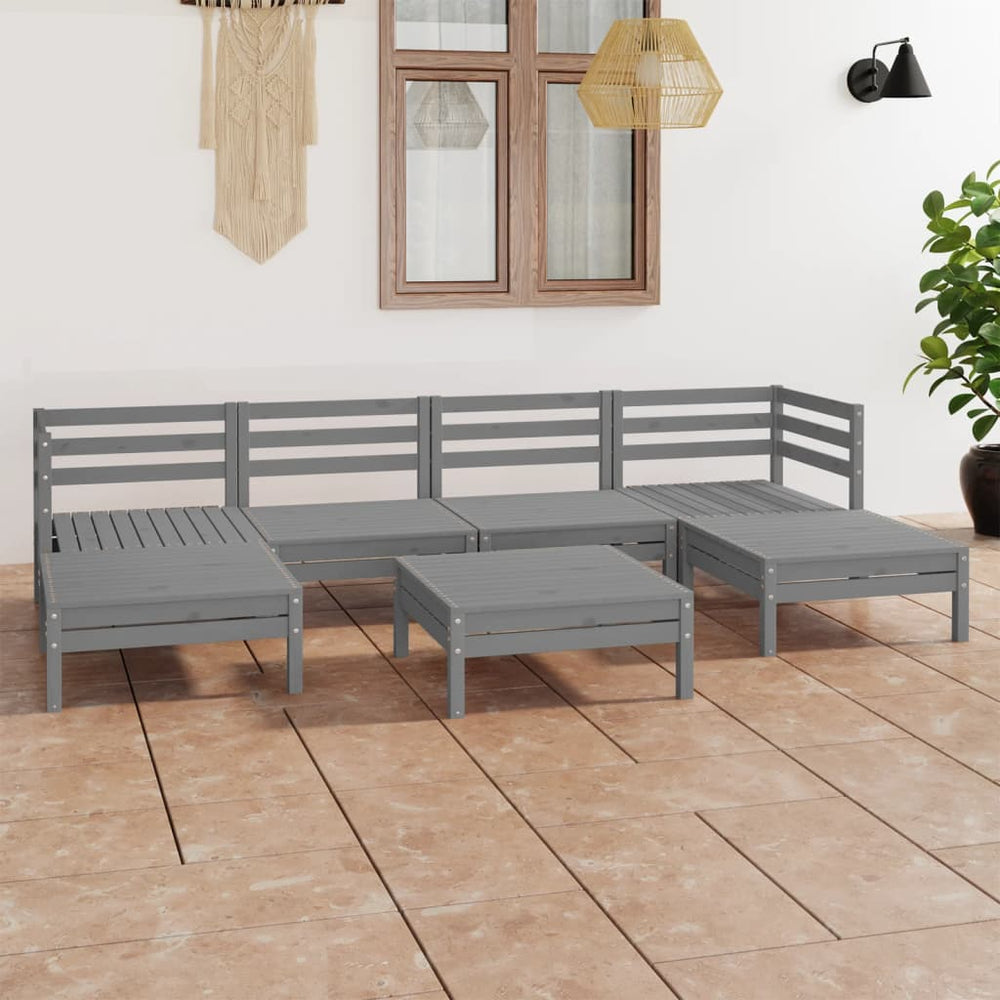 vidaXL Salon de jardin 7 pièces Gris Bois de pin massif