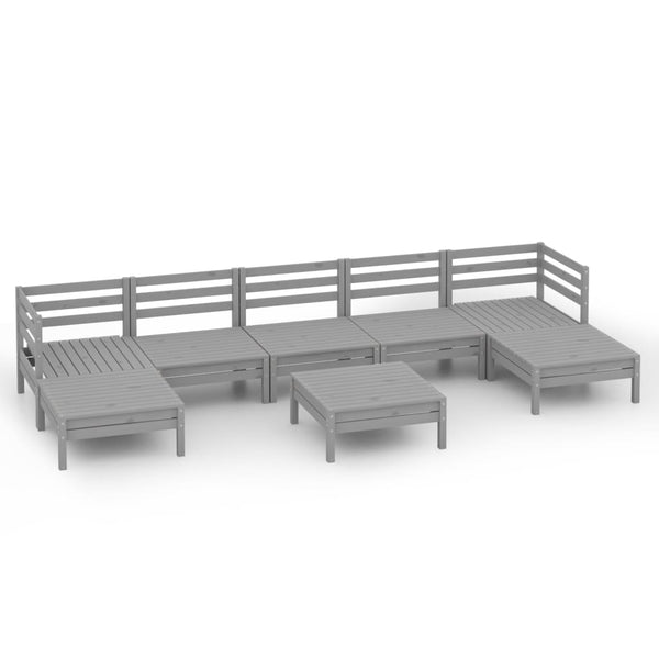 8-tlg. Garten-Lounge-Set Grau Massivholz Kiefer