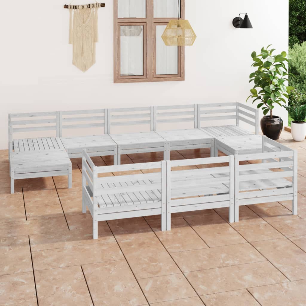10-tlg. Garten-Lounge-Set Weiß Massivholz Kiefer