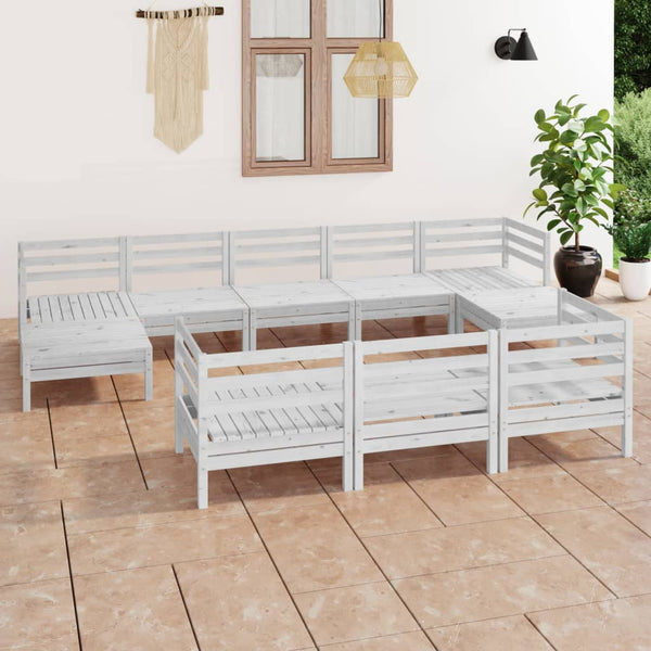 10-tlg. Garten-Lounge-Set Weiß Massivholz Kiefer