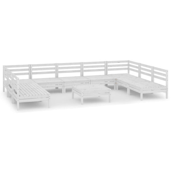 10-tlg. Garten-Lounge-Set Weiß Massivholz Kiefer