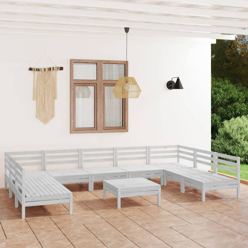 10-tlg. Garten-Lounge-Set Weiß Massivholz Kiefer