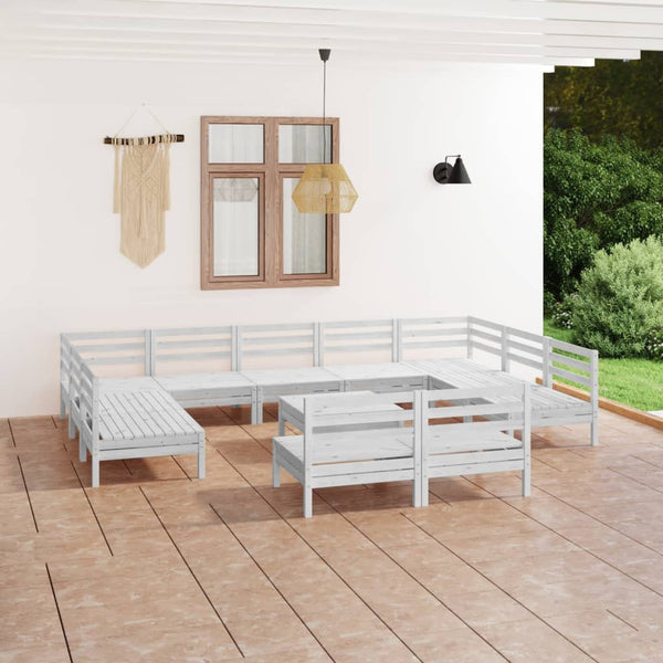 12-tlg. Garten-Lounge-Set Weiß Massivholz Kiefer