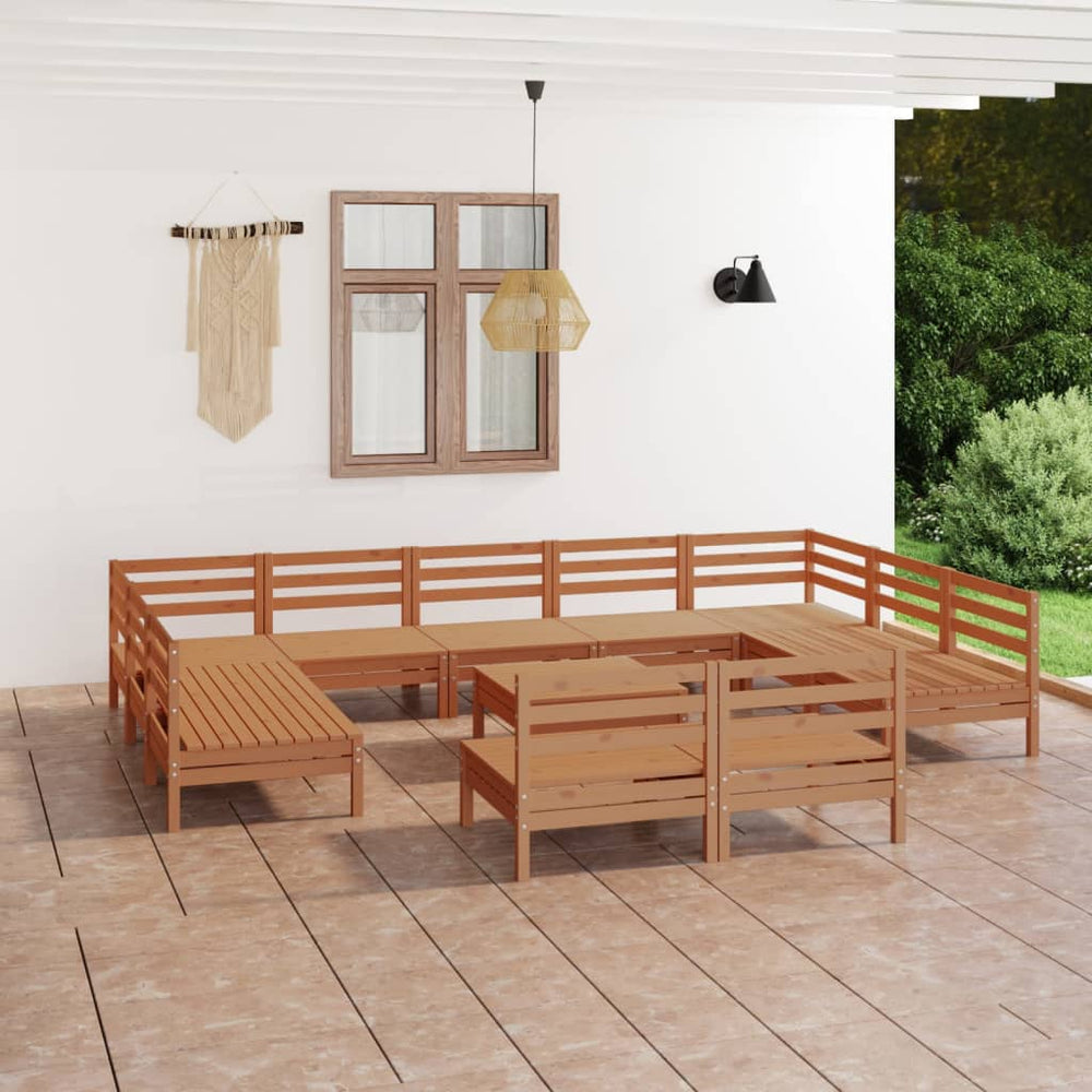vidaXL Salon de jardin 12 pcs Bois de pin massif Marron miel