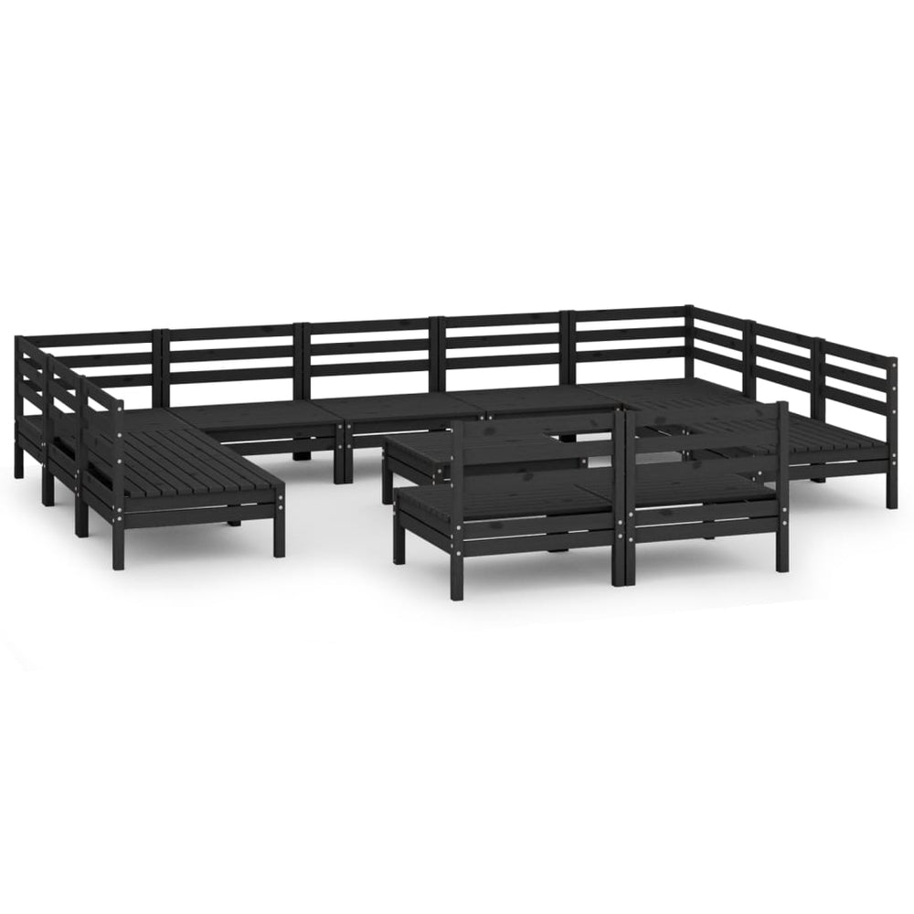 vidaXL Salon de jardin 12 pcs Noir Bois de pin massif