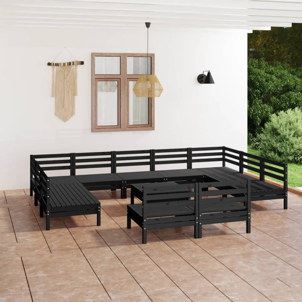 vidaXL Salon de jardin 12 pcs Noir Bois de pin massif