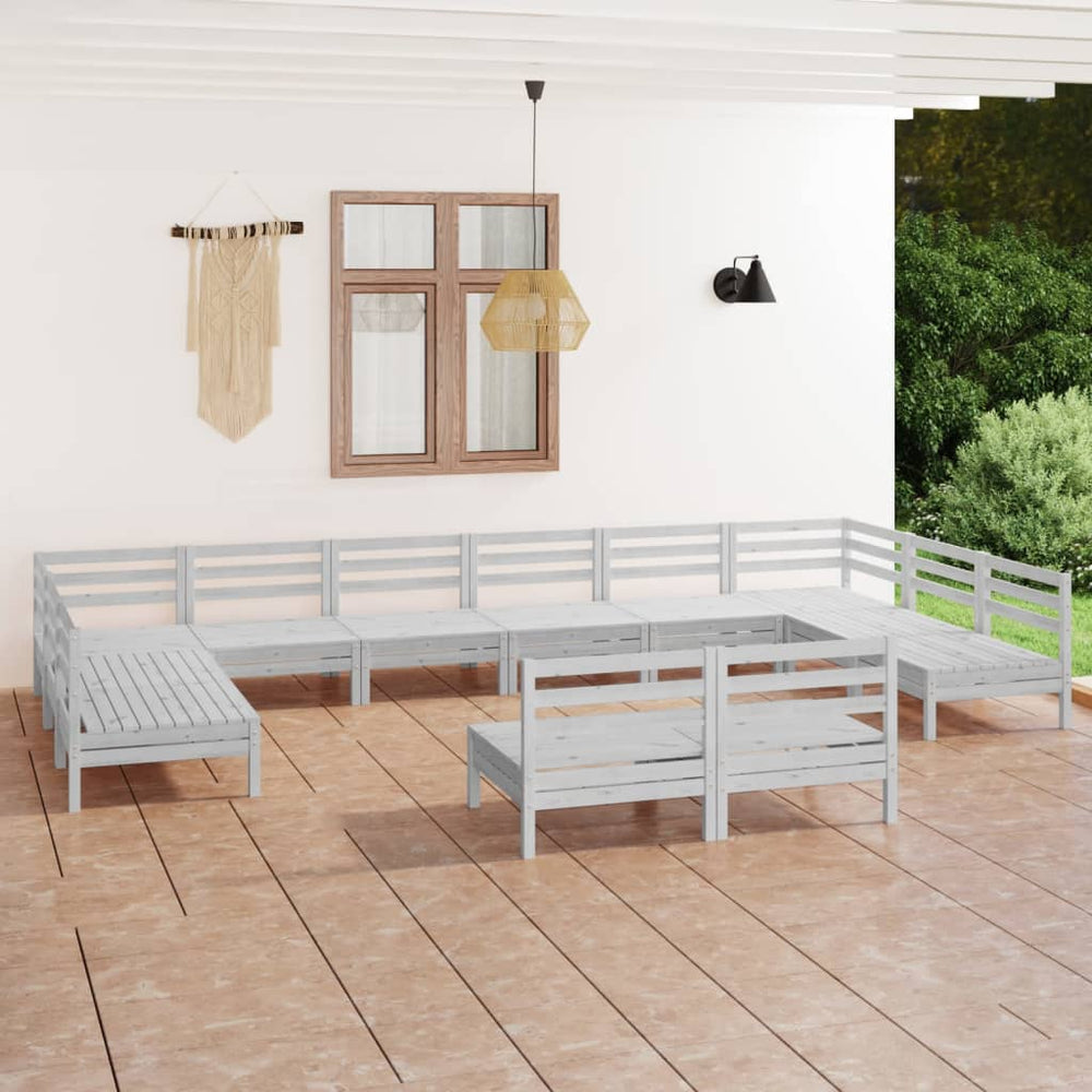 vidaXL Salon de jardin 12 pcs blanc bois de pin massif