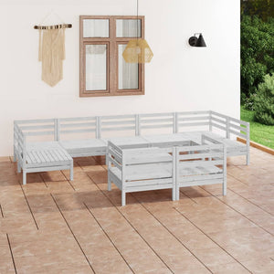 10-tlg. Garten-Lounge-Set Weiß Massivholz Kiefer
