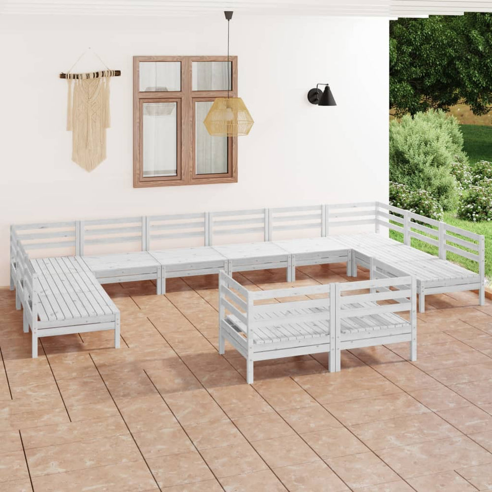 vidaXL Salon de jardin 12 pcs blanc bois de pin massif