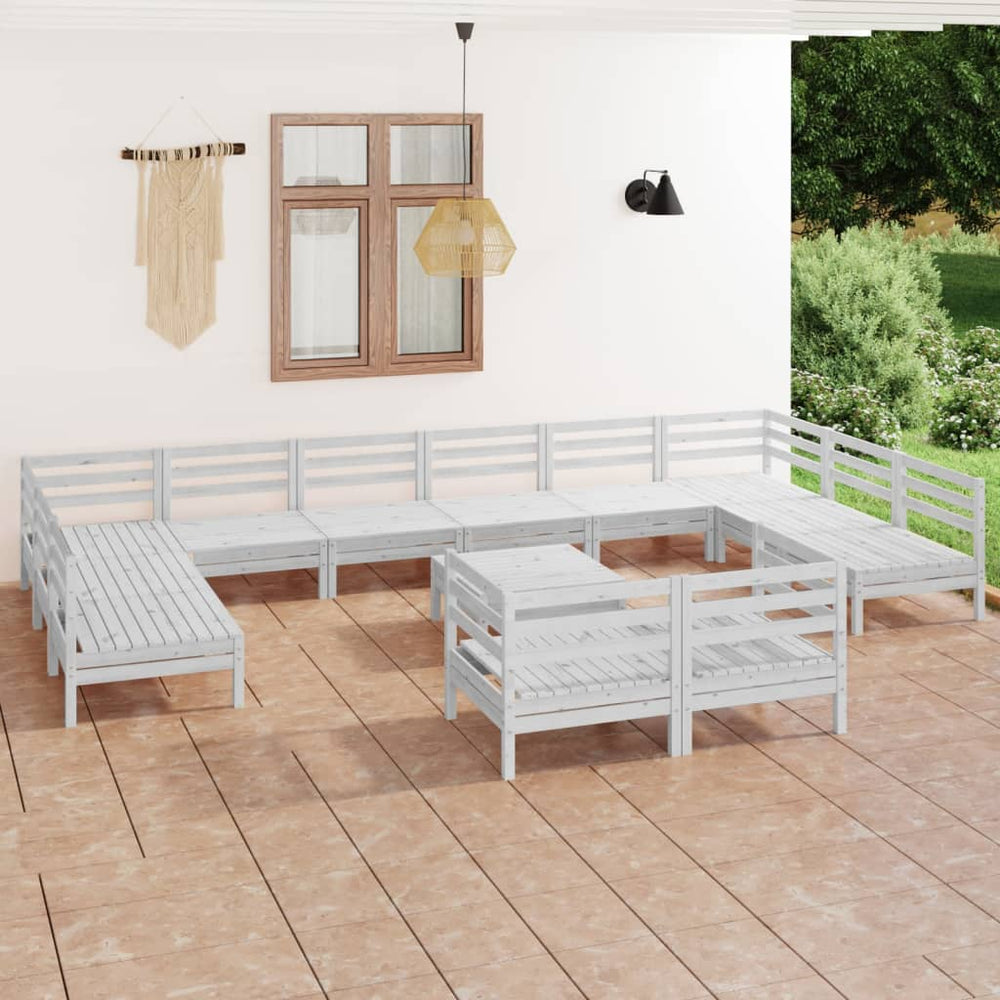 vidaXL Salon de jardin 13 pcs Blanc Bois de pin massif