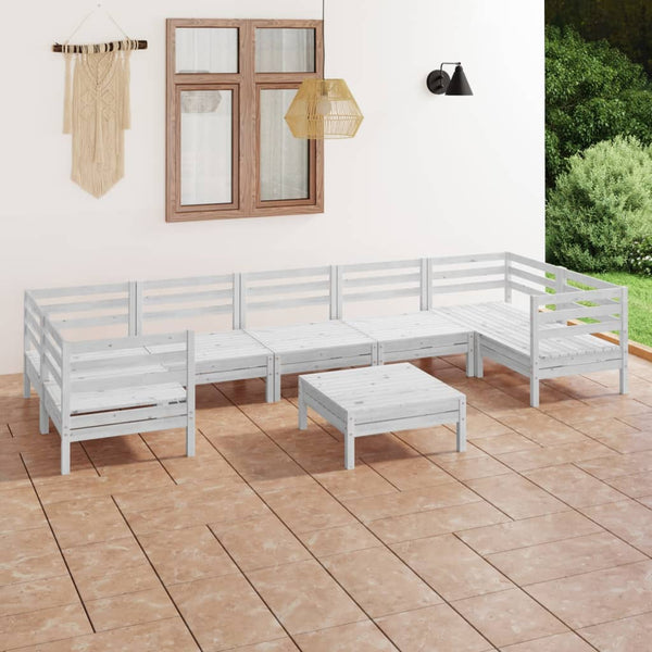 8-tlg. Garten-Lounge-Set Weiß Massivholz Kiefer