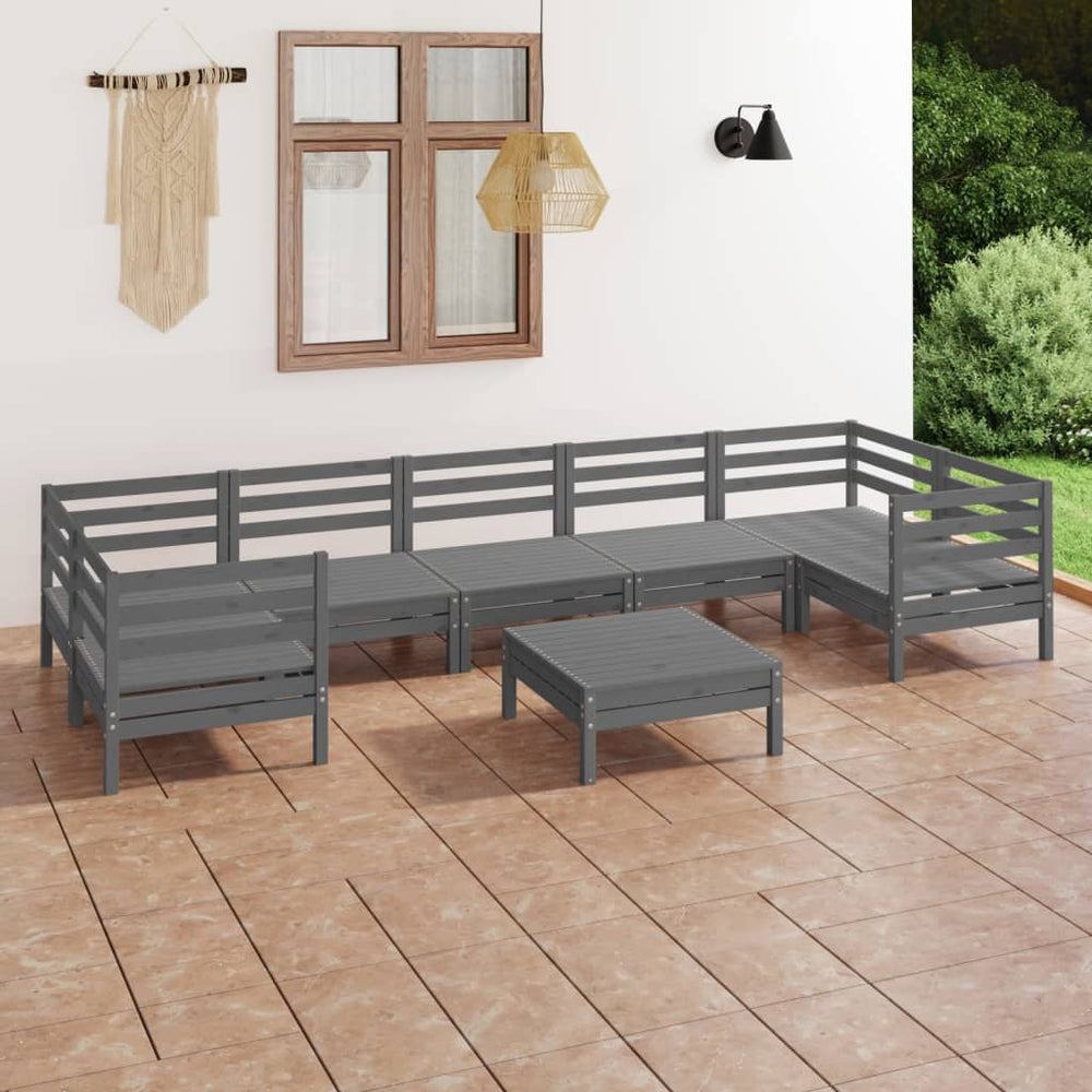 vidaXL Salon de jardin 8 pcs Bois de pin massif Gris