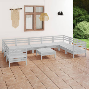 10-tlg. Garten-Lounge-Set Weiß Massivholz Kiefer