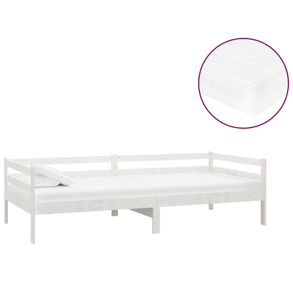 vidaXL Lit de repos avec matelas 90x200 cm blanc pin massif