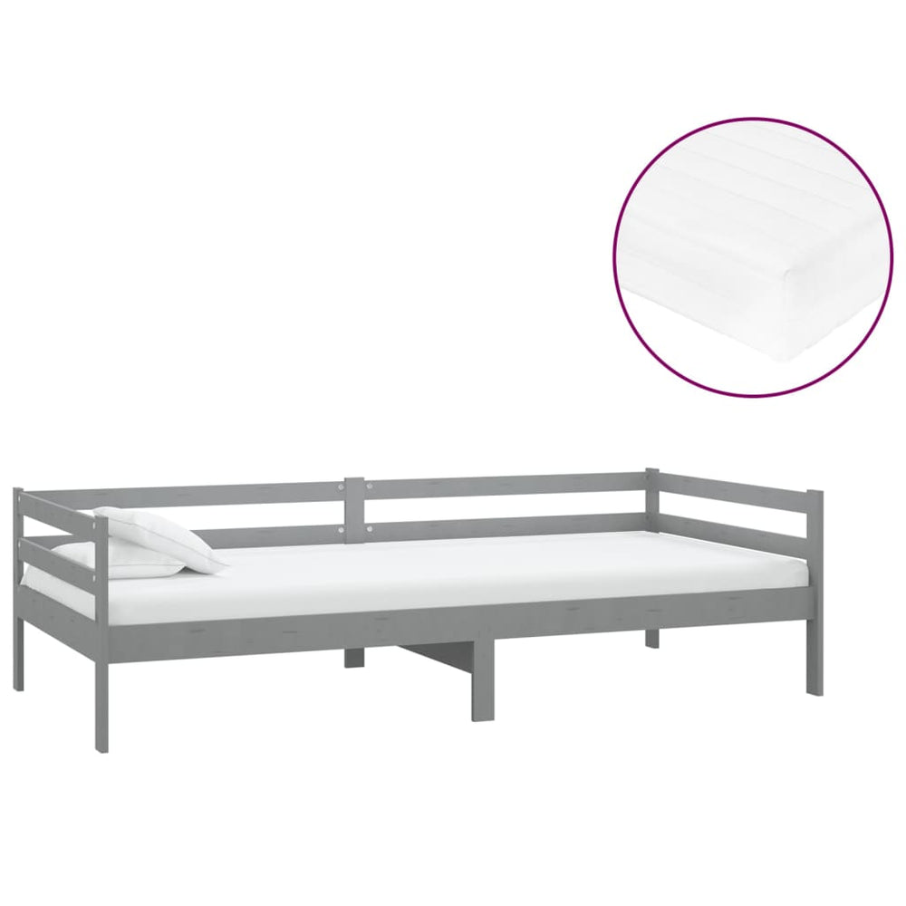 vidaXL Lit de repos avec matelas 90x200 cm Gris Pin Massif