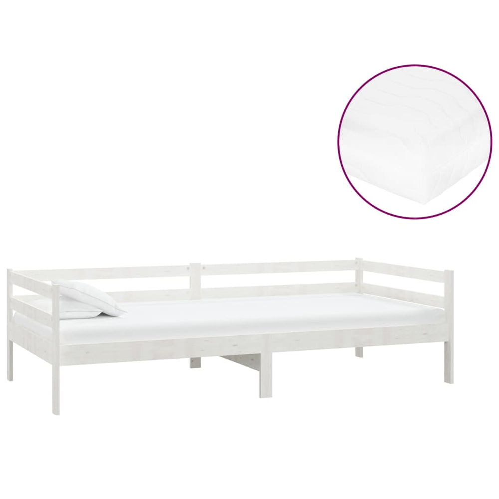 vidaXL Lit de repos avec matelas 90x200 cm blanc pin massif