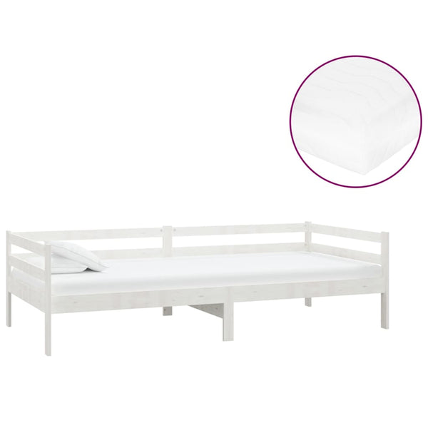 vidaXL Lit de repos avec matelas 90x200 cm blanc pin massif