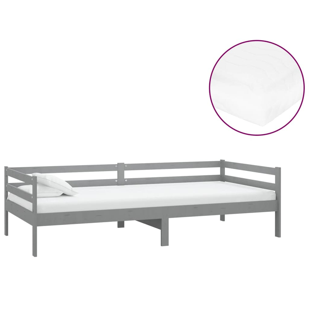 vidaXL Lit de repos avec matelas 90x200 cm Gris Pin Massif