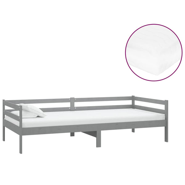 vidaXL Lit de repos avec matelas 90x200 cm Gris Pin Massif