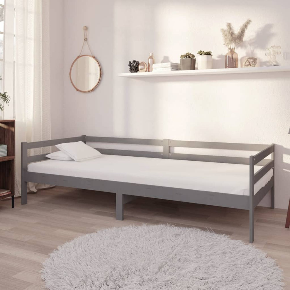 vidaXL Lit de repos avec matelas 90x200 cm Gris Pin Massif