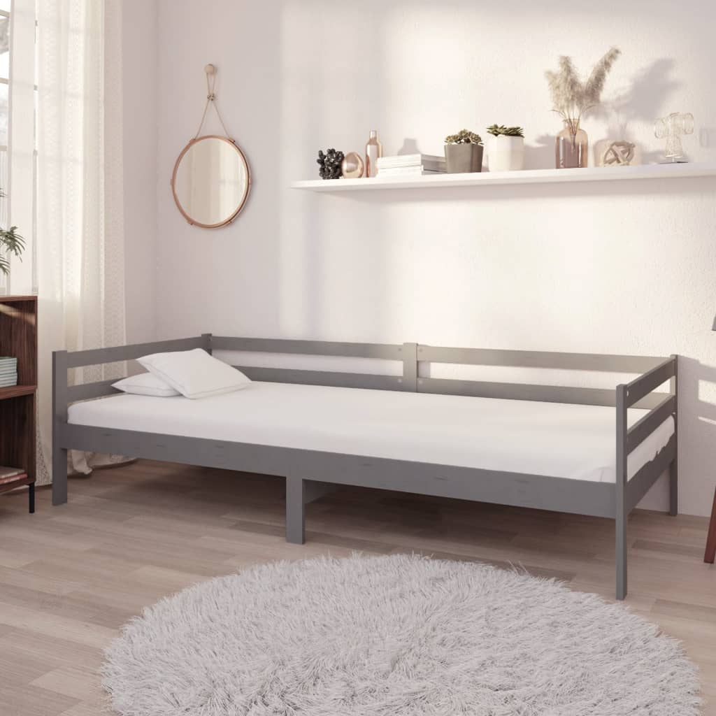 vidaXL Lit de repos avec matelas 90x200 cm Gris Pin Massif