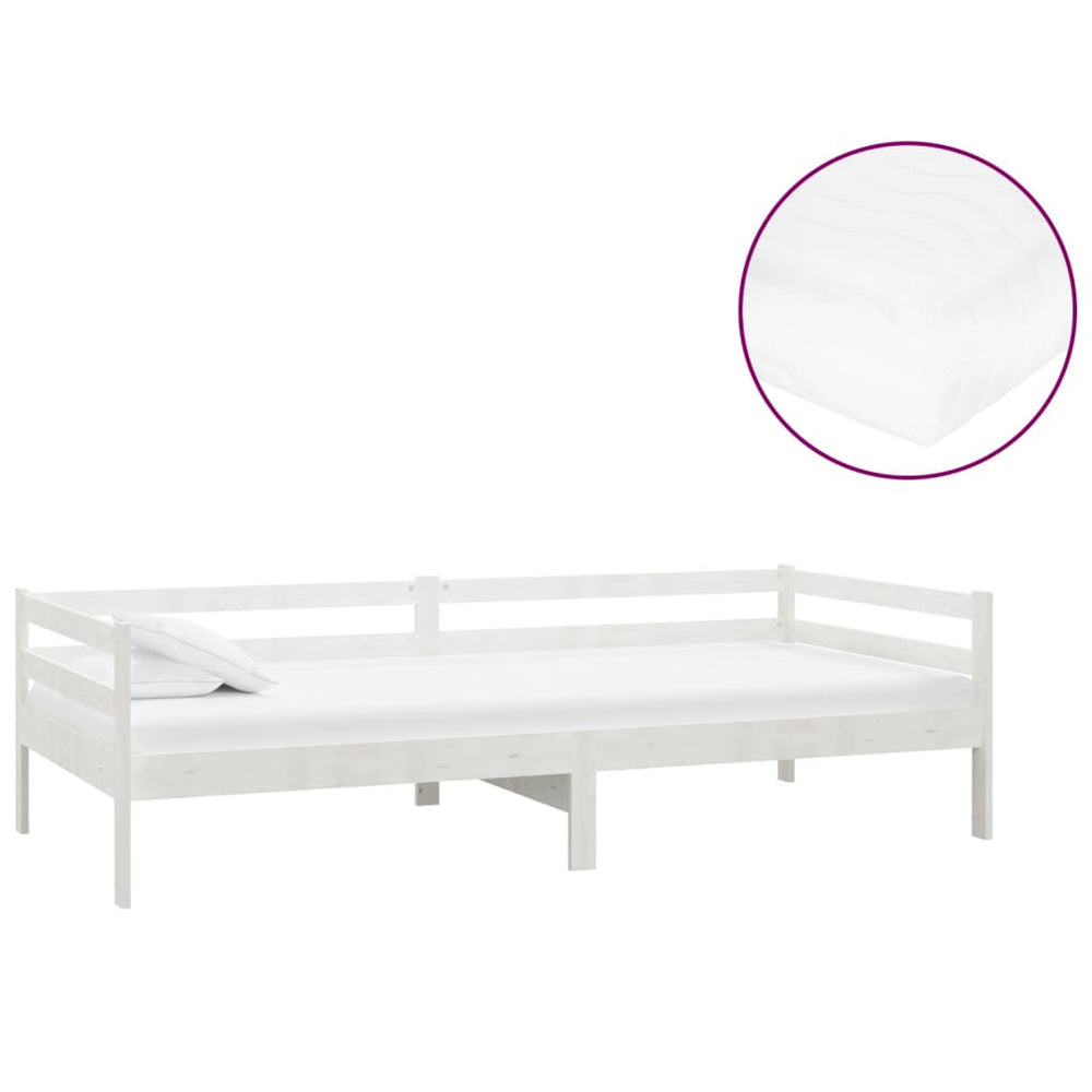 vidaXL Lit de repos avec matelas 90x200 cm blanc pin massif