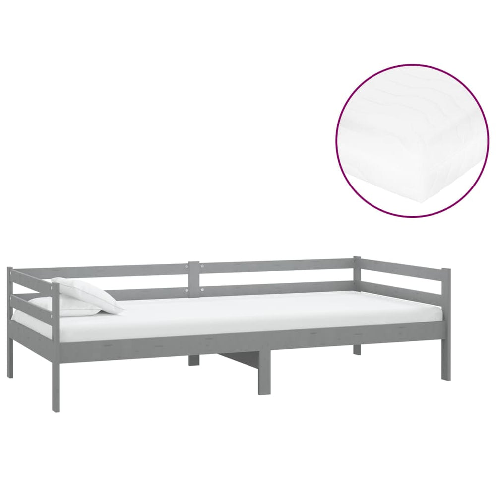 vidaXL Lit de repos avec matelas 90x200 cm Gris Pin Massif
