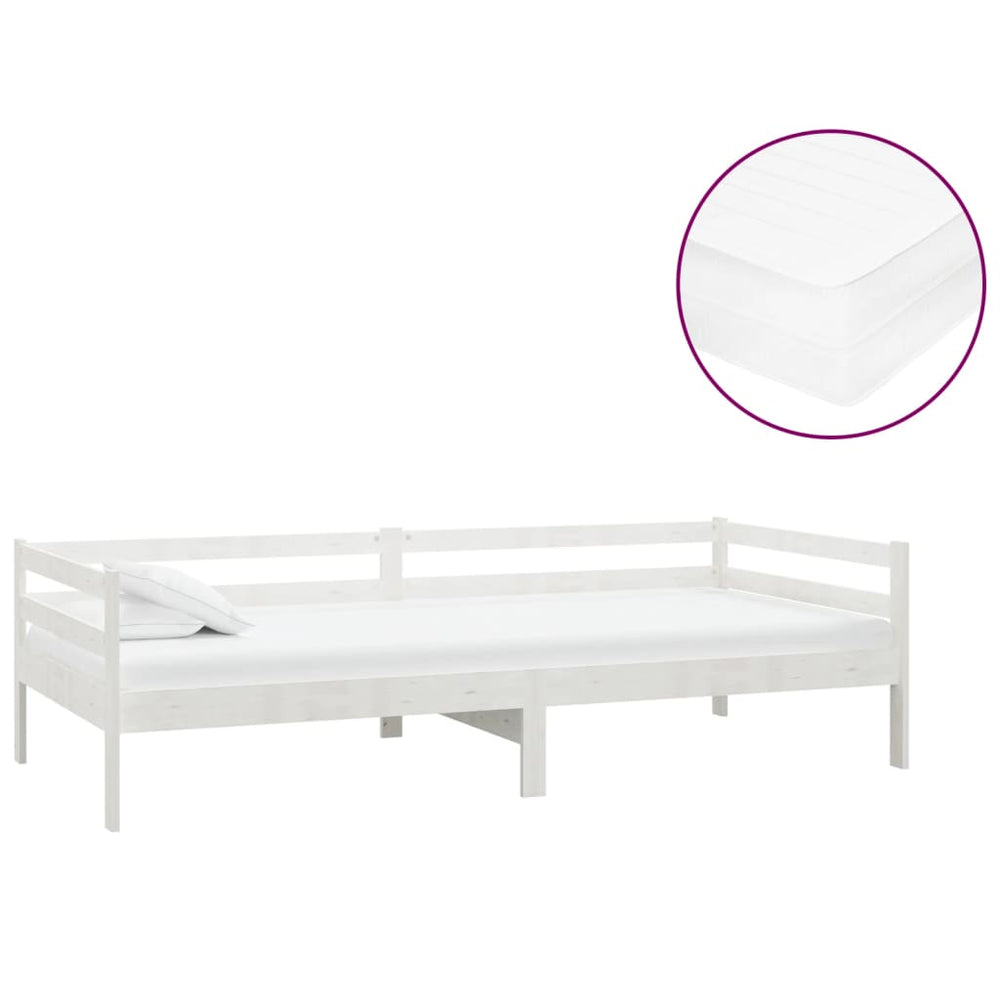 vidaXL Lit de repos avec matelas 90x200 cm blanc pin massif