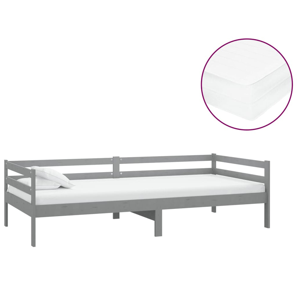 vidaXL Lit de repos avec matelas 90x200 cm Gris Pin Massif