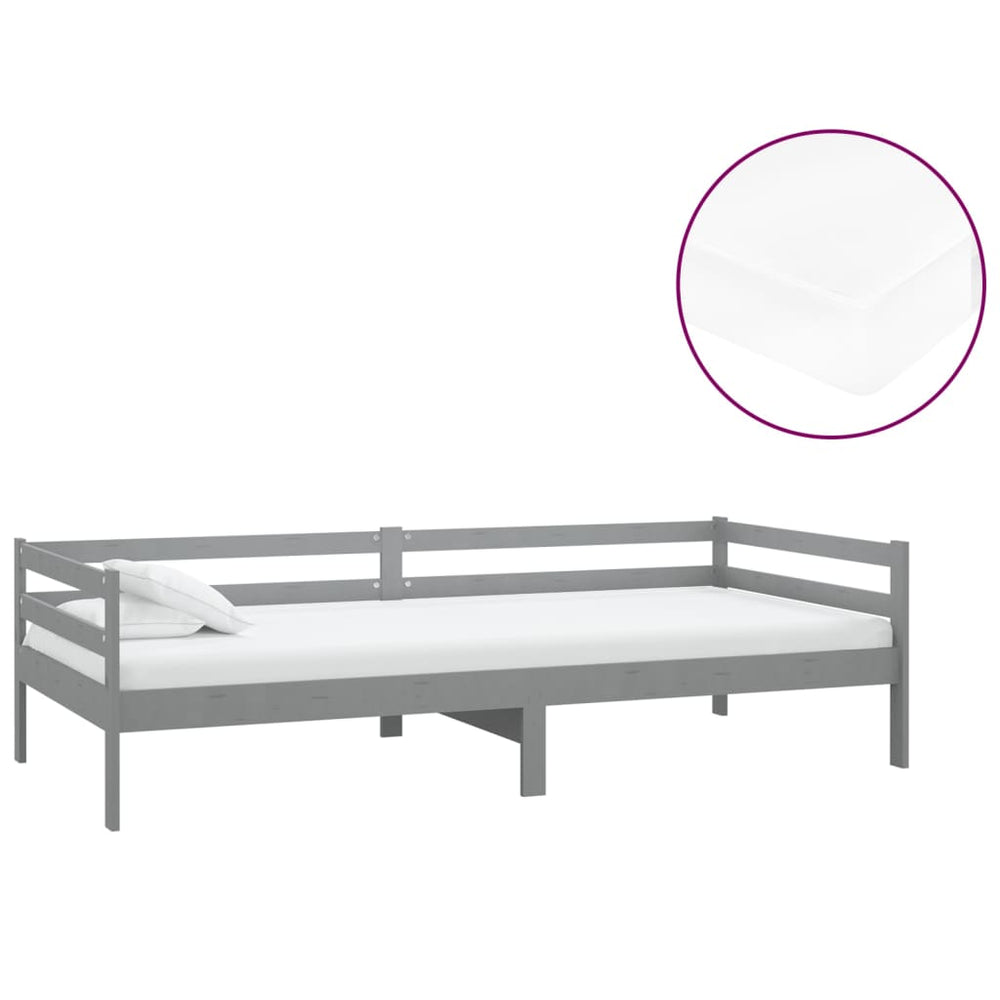 vidaXL Lit de repos avec matelas 90x200 cm Gris Pin Massif