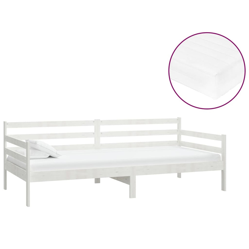 vidaXL Lit de repos avec matelas 90x200 cm blanc pin massif