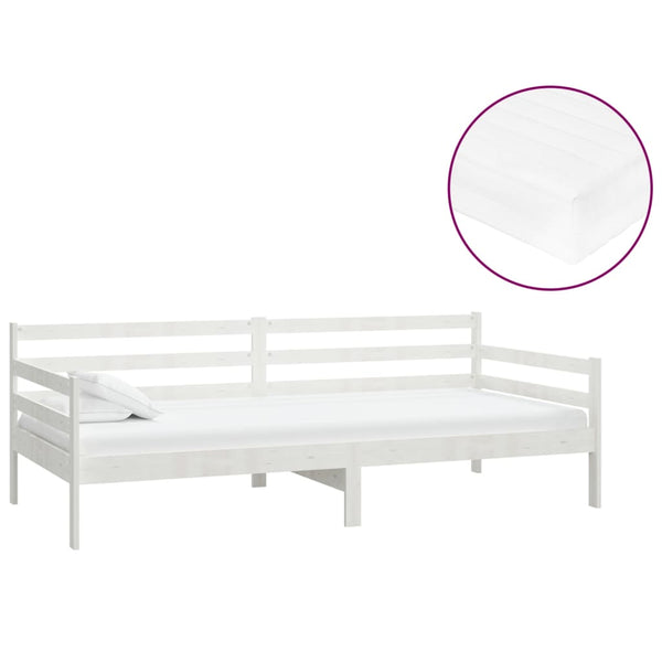 vidaXL Lit de repos avec matelas 90x200 cm blanc pin massif
