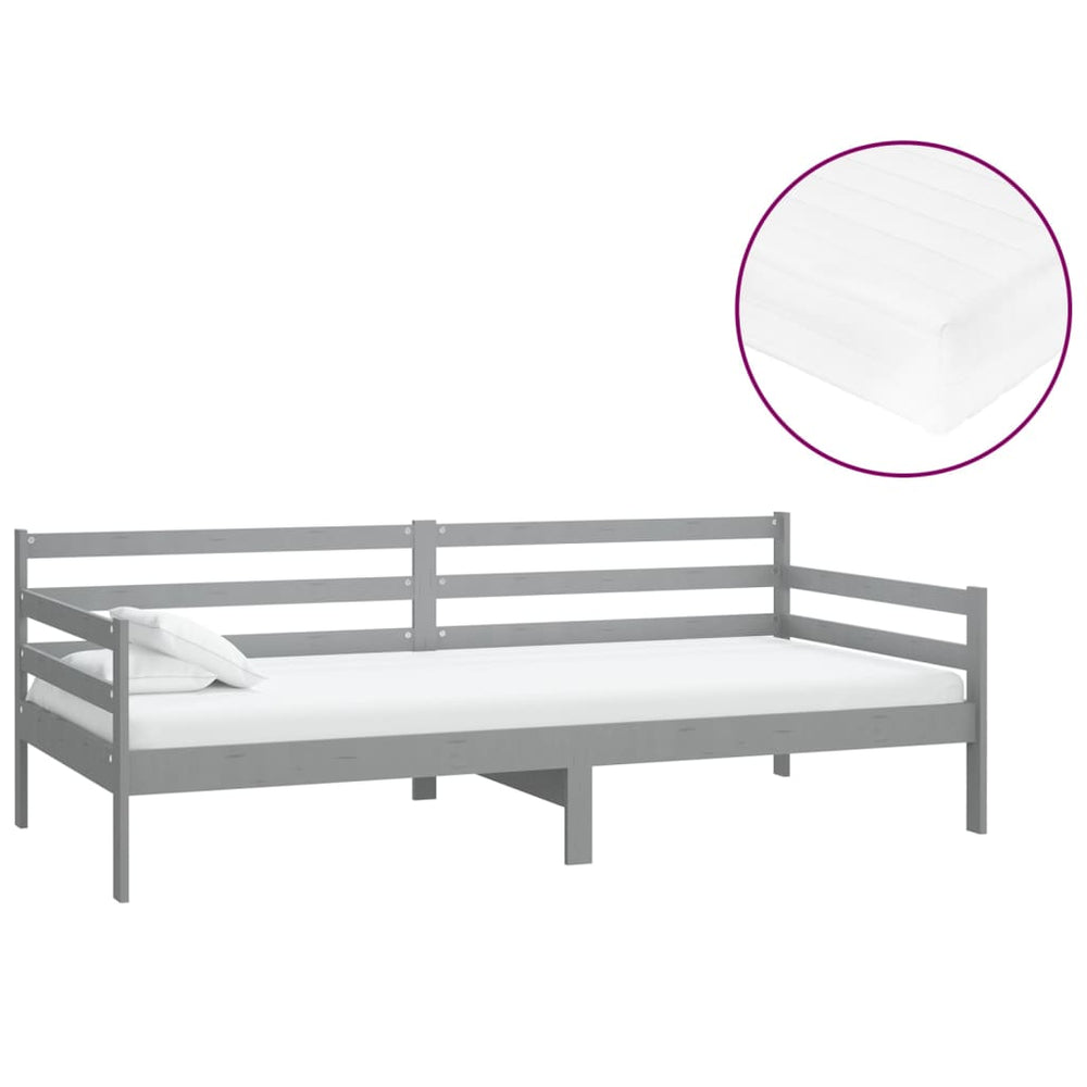 vidaXL Lit de repos avec matelas 90x200 cm Gris Pin Massif
