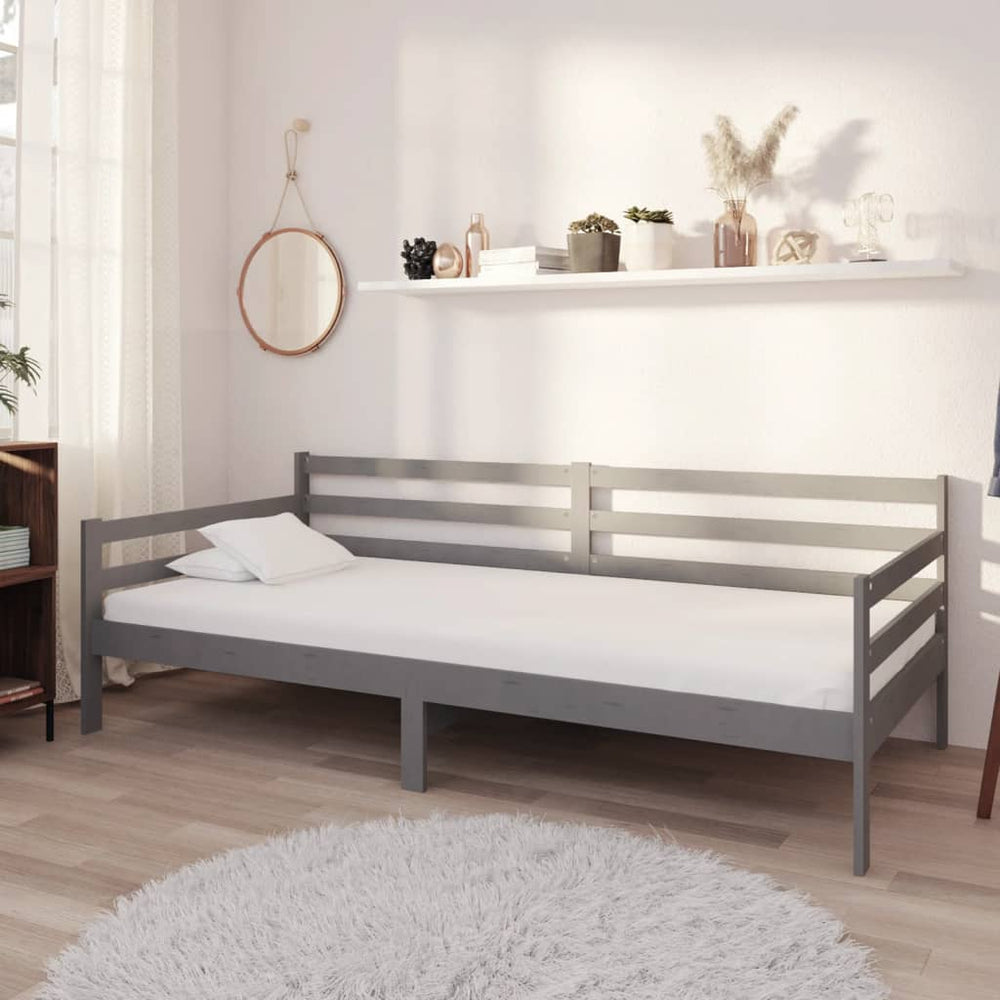 vidaXL Lit de repos avec matelas 90x200 cm Gris Pin Massif