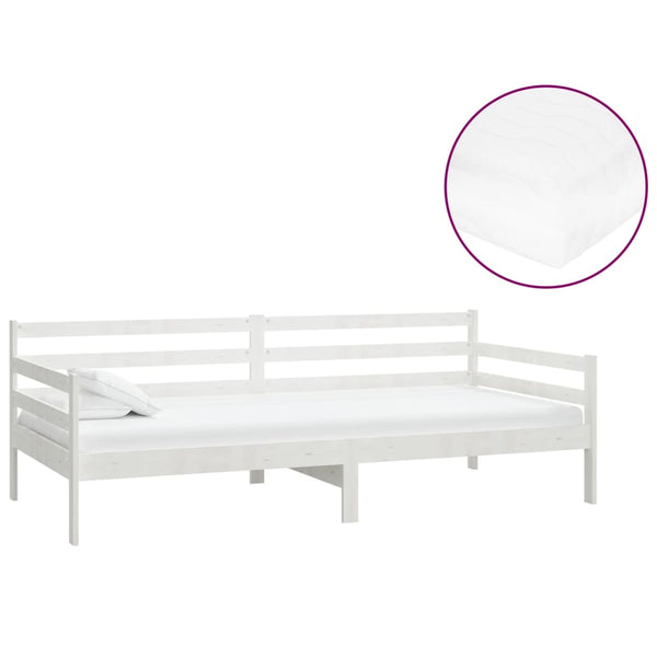 vidaXL Lit de repos avec matelas 90x200 cm blanc pin massif