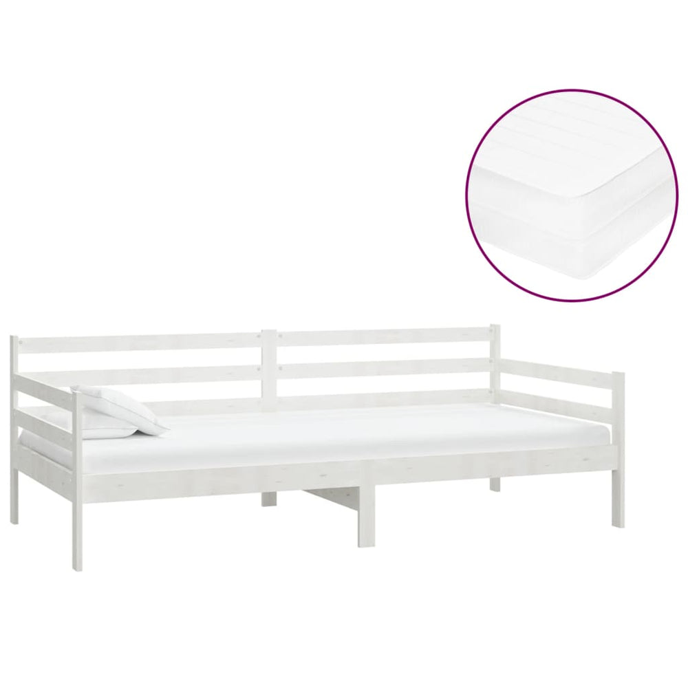 vidaXL Lit de repos avec matelas 90x200 cm blanc pin massif