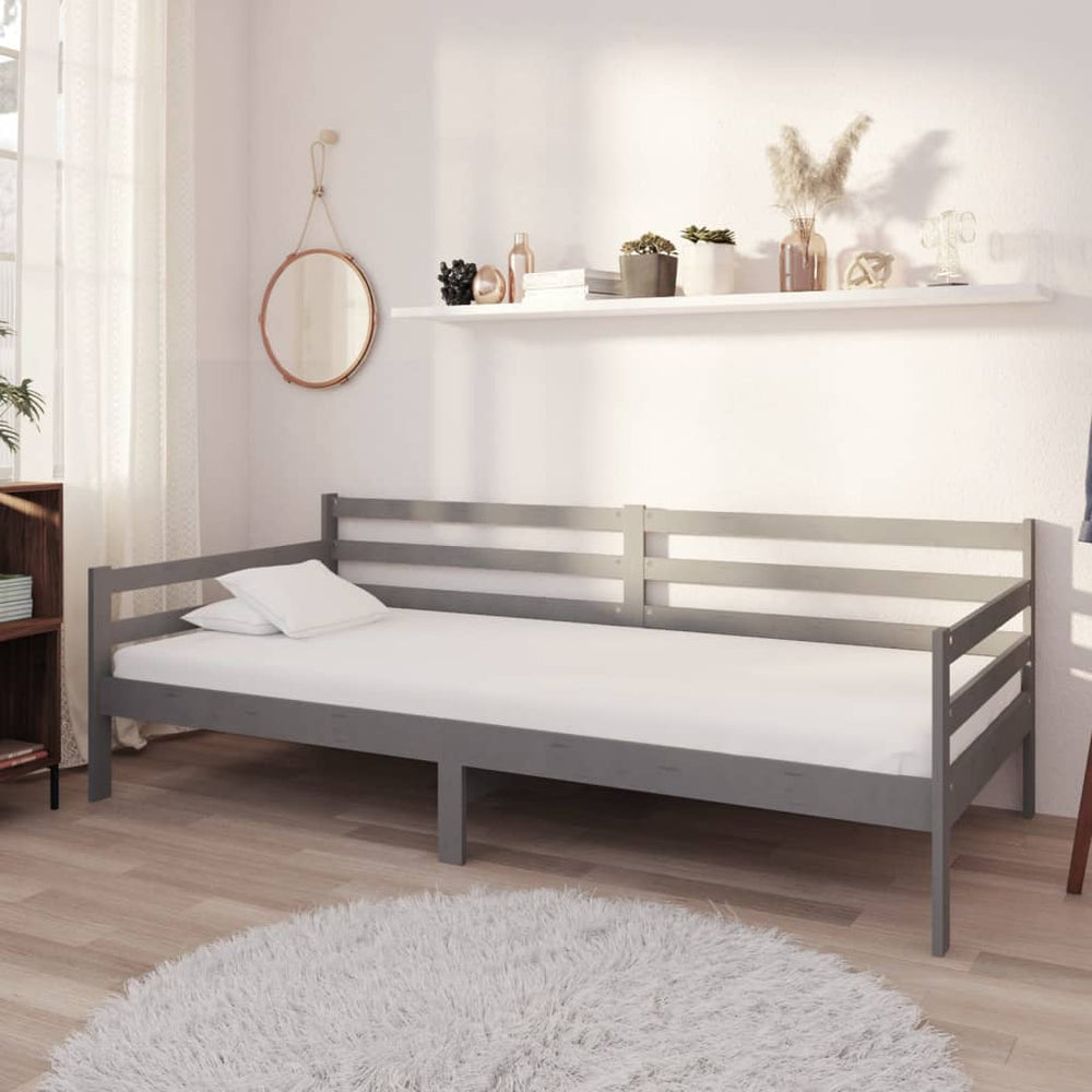 vidaXL Lit de repos avec matelas 90x200 cm Gris Pin Massif