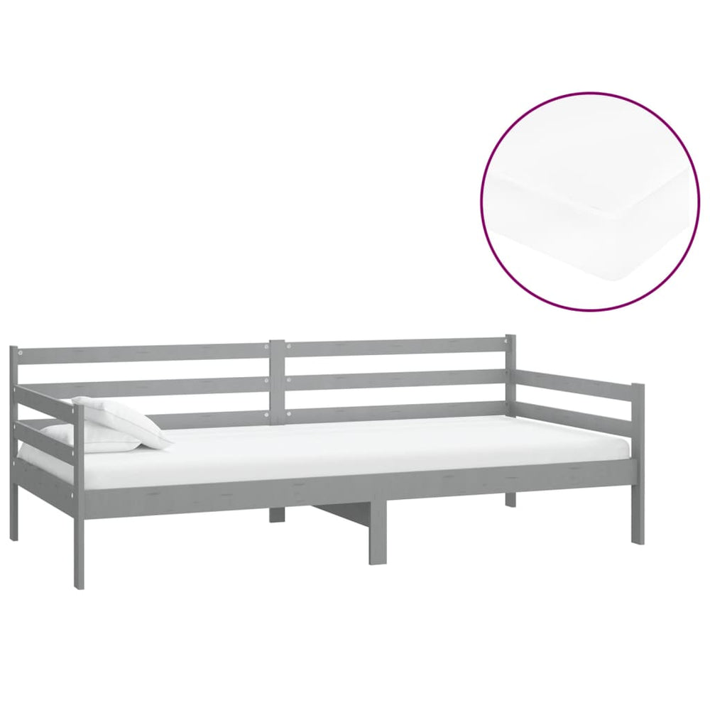 vidaXL Lit de repos avec matelas 90x200 cm Gris Pin Massif