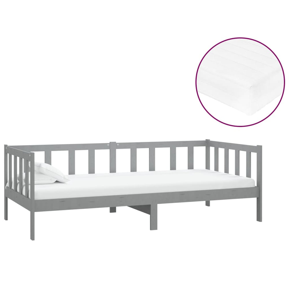 vidaXL Lit de repos avec matelas 90x200 cm Gris Pin Massif