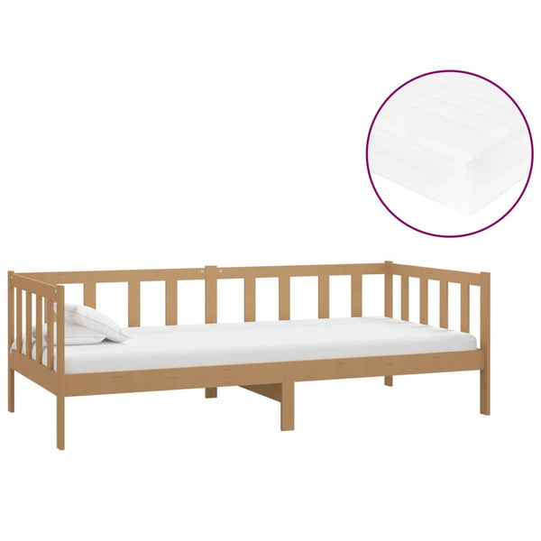 vidaXL Lit de repos avec matelas 90x200 cm marron miel en pin massif