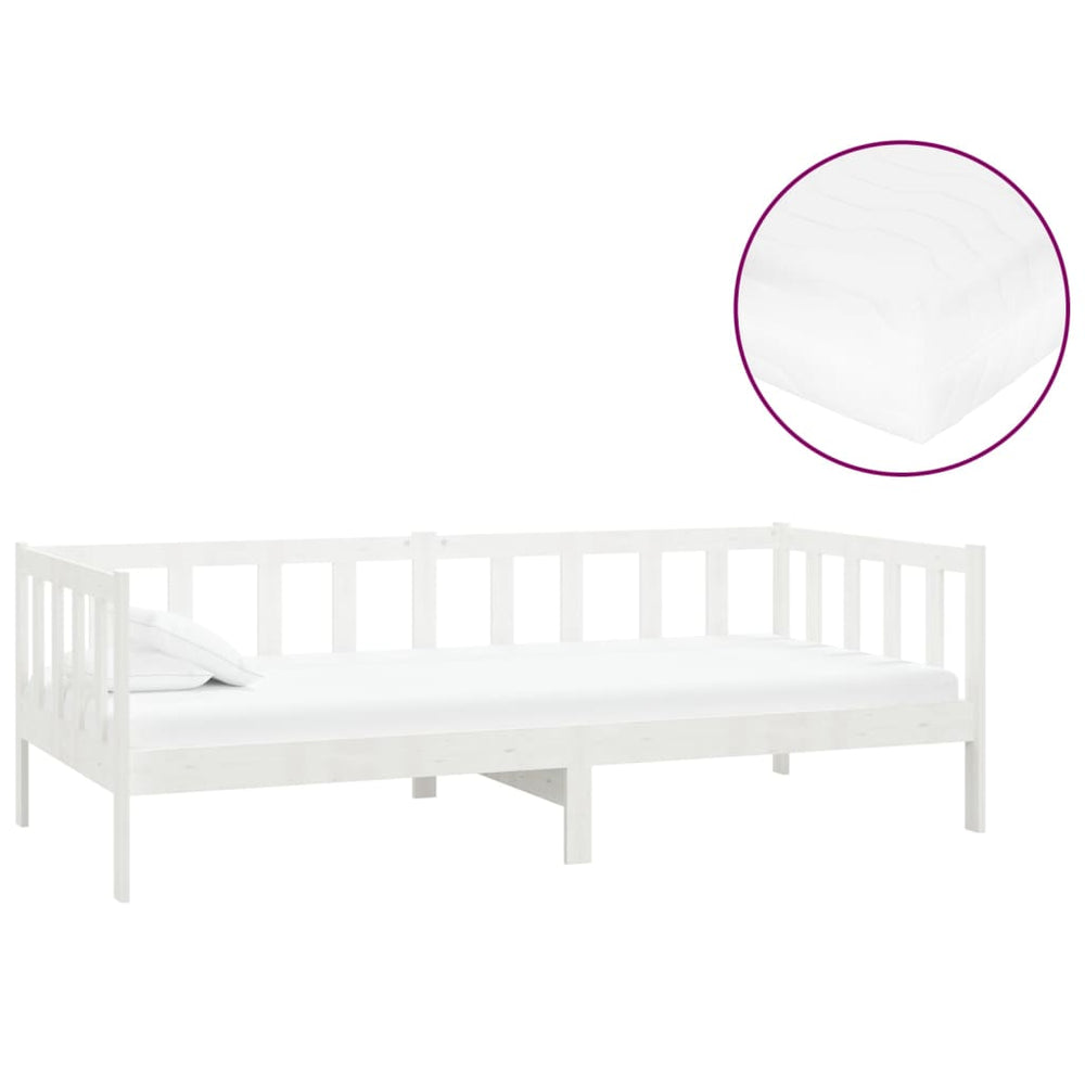 vidaXL Lit de repos avec matelas 90x200 cm blanc pin massif