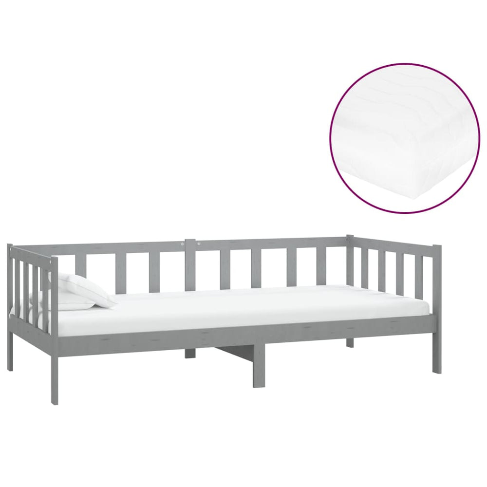 vidaXL Lit de repos avec matelas 90x200 cm Gris Pin Massif