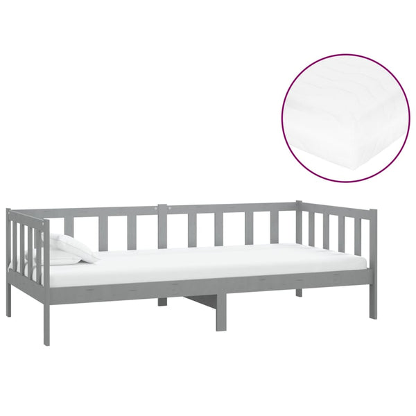 vidaXL Lit de repos avec matelas 90x200 cm Gris Pin Massif