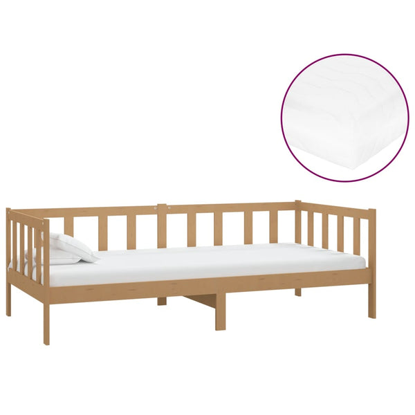 vidaXL Lit de repos avec matelas 90x200 cm marron miel en pin massif