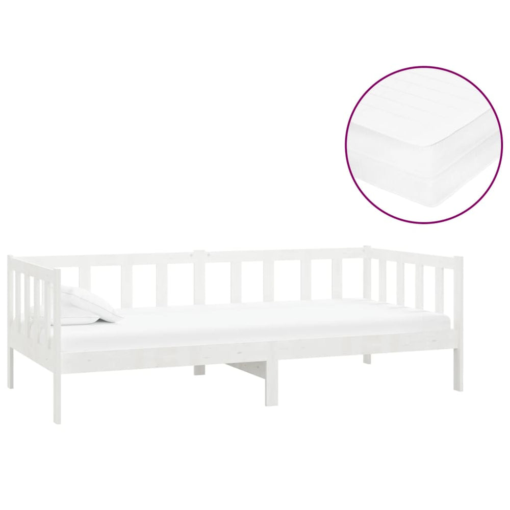 vidaXL Lit de repos avec matelas 90x200 cm blanc pin massif