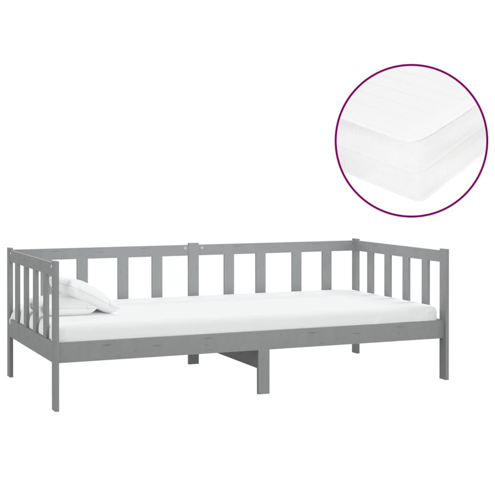 vidaXL Lit de repos avec matelas 90x200 cm Gris Pin Massif