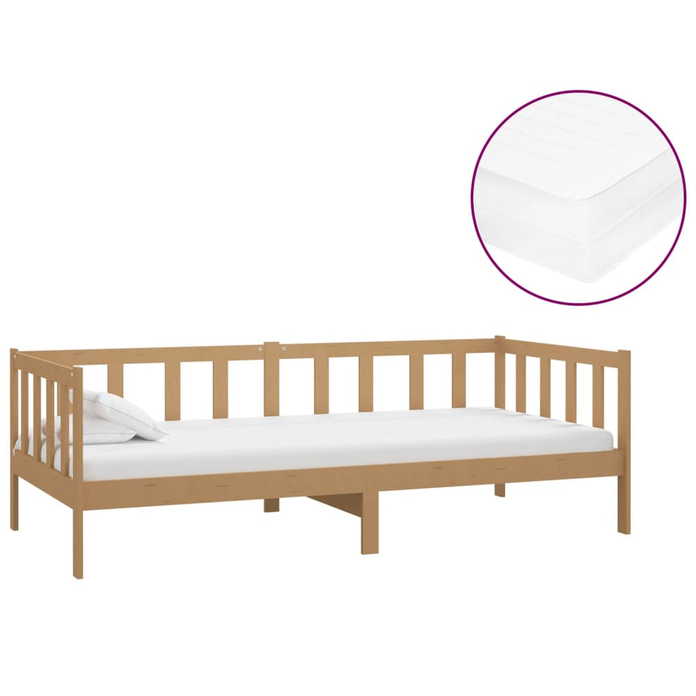 vidaXL Lit de repos avec matelas 90x200 cm marron miel en pin massif