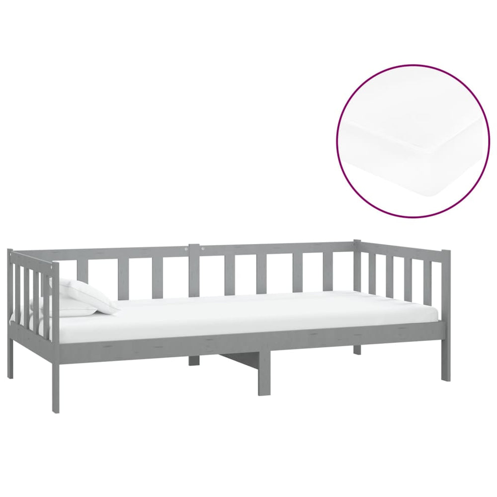 vidaXL Lit de repos avec matelas 90x200 cm Gris Pin Massif